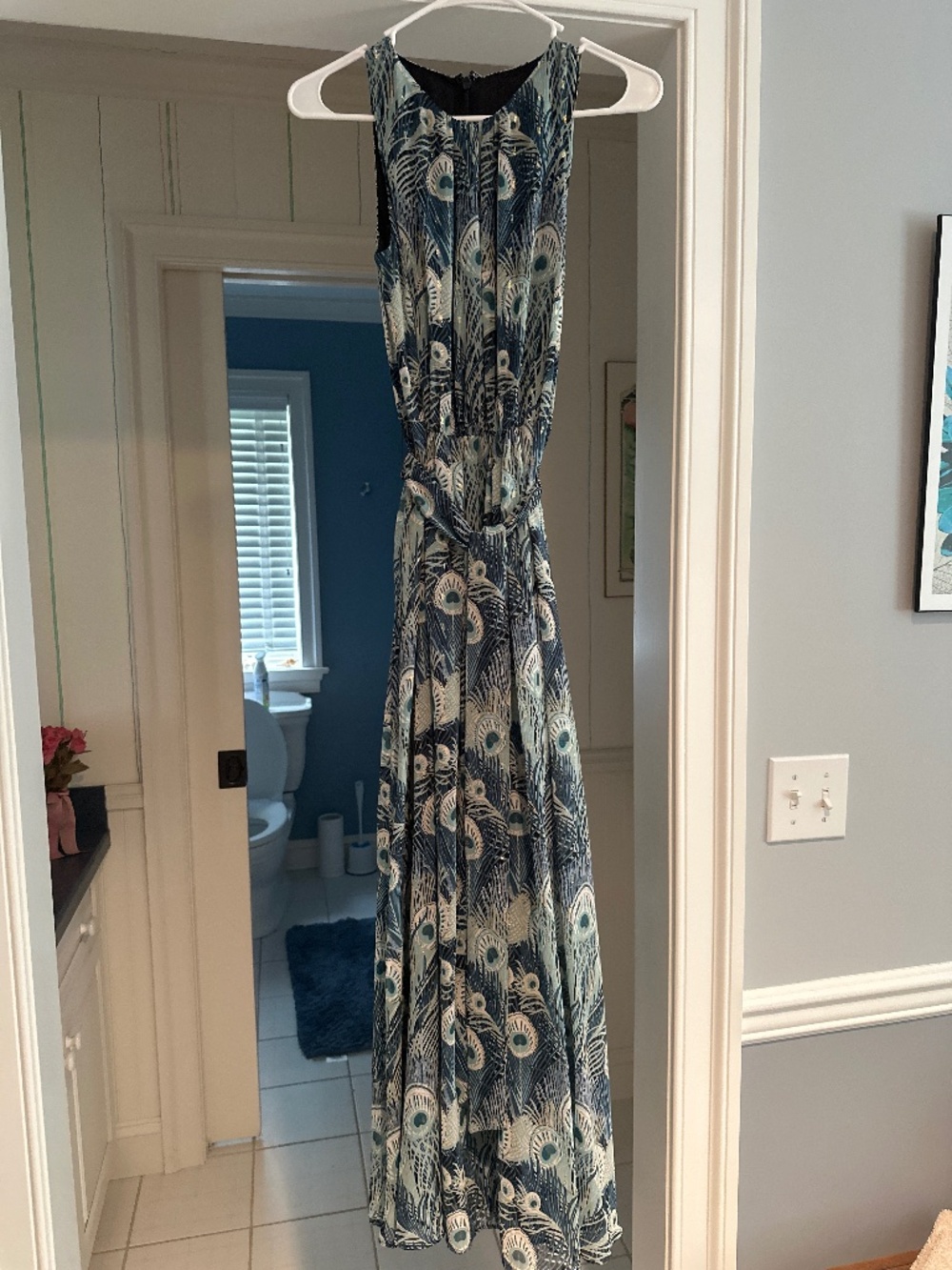 Talbots peacock print maxi dress